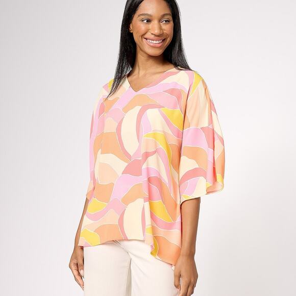 Belle Kim Gravel Aloha Poncho Sunshine Waves Orange Pink 2X - Picture 7 of 7
